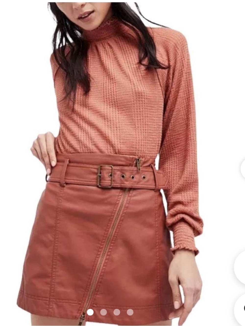 Free People Rust Vegan Leather Belted Mini Skirt